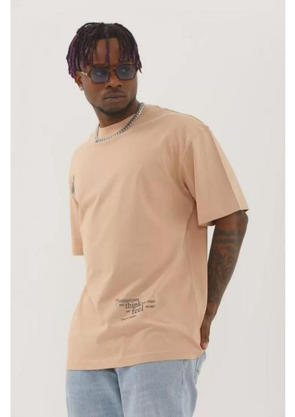 Unisex Oversize Baskılı Bisiklet Yaka T-Shirt