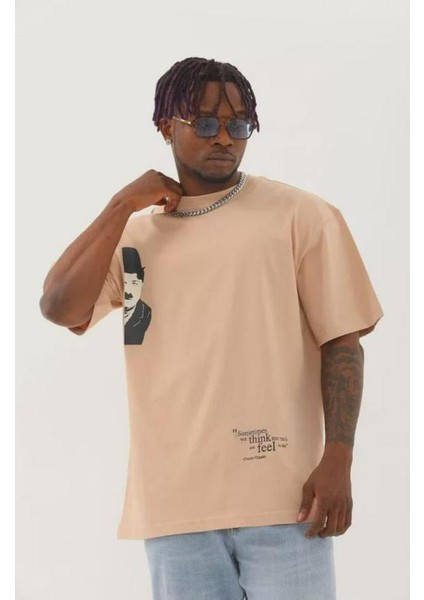 Unisex Oversize Baskılı Bisiklet Yaka T-Shirt fiyatları