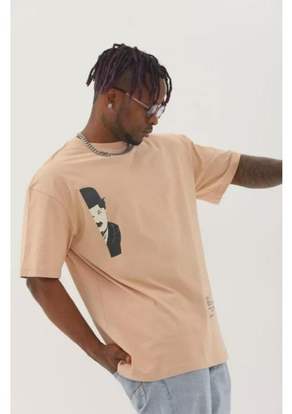 Unisex Oversize Baskılı Bisiklet Yaka T-Shirt modelleri