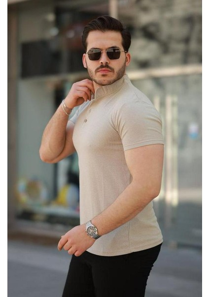 Hakim Yaka Dokuma Pamuklu Kumaş Kısa Kollu T-Shirt fiyatları