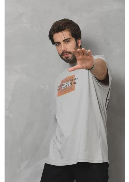 Unisex Bisiklet Yaka Baskılı Oversize T-Shirt modelleri