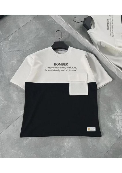 Unisex Torba Cep Detaylı Parçalı T-Shirt