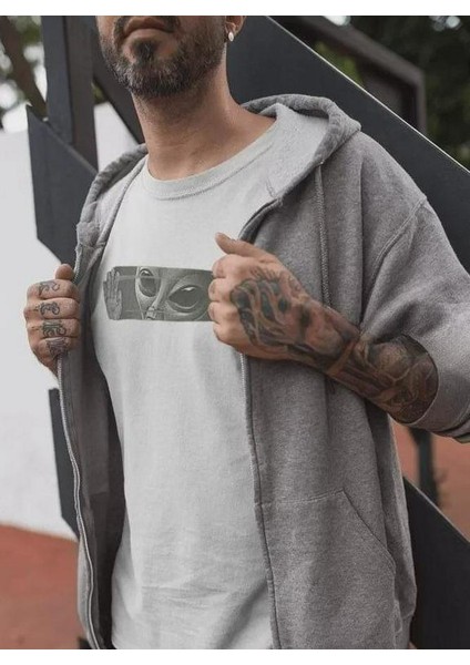 Unisex Bisiklet Yaka Baskılı Oversize T-Shirt