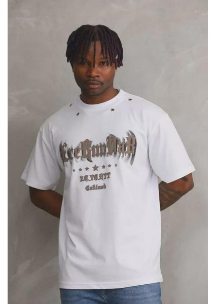 Unisex Kuşgözü Detaylı Baskılı Oversize T-Shirt fiyatları