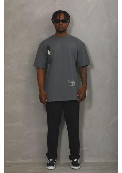 Unisex Oversize Baskılı Bisiklet Yaka T-Shirt modelleri