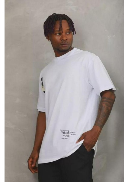 Unisex Oversize Baskılı Bisiklet Yaka T-Shirt fiyatları