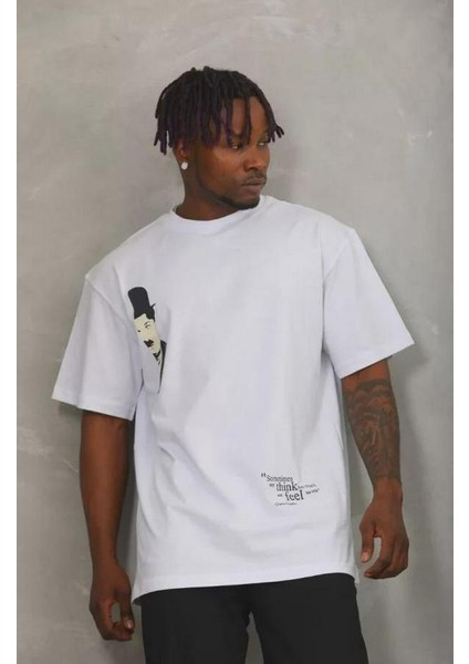 Unisex Oversize Baskılı Bisiklet Yaka T-Shirt modelleri