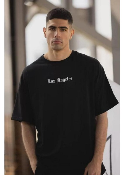 Unisex Bisiklet Yaka Baskılı Oversize T-Shirt