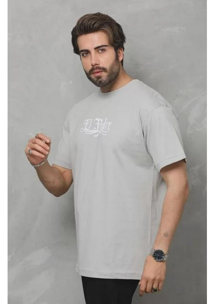 Unisex Bisiklet Yaka Baskılı Oversize T-Shirt