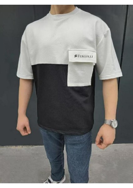 Unisex Torba Cep Detaylı Parçalı T-Shirt