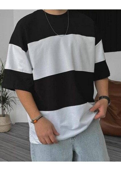 Unisex Bisiklet Yaka Parçalı T-Shirt