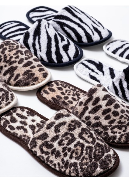 Zebra Desen Baskılı Havlu Terlik Kaymaz İnce Taban - Zebra Baskılı- Siyah Biyeli-36-38