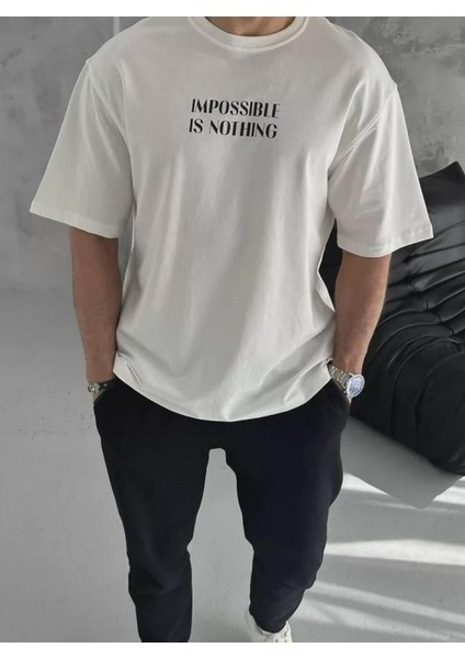 Unisex Bisiklet Yaka Baskılı Oversize T-Shirt