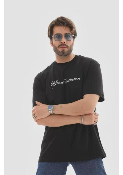 Unisex Bisiklet Yaka Baskılı Oversize T-Shirt modelleri