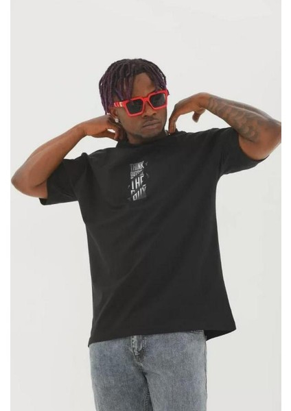 Unisex Oversize Baskılı Bisiklet Yaka T-Shirt fiyatları