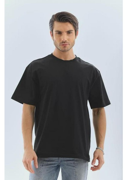 Unisex Oversize Düz Bisiklet Yaka T-Shirt