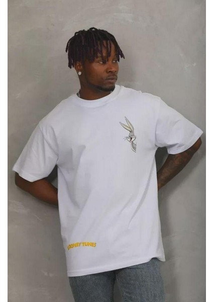 Unisex Oversize Baskılı Bisiklet Yaka T-Shirt fiyatları