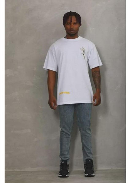 Unisex Oversize Baskılı Bisiklet Yaka T-Shirt modelleri