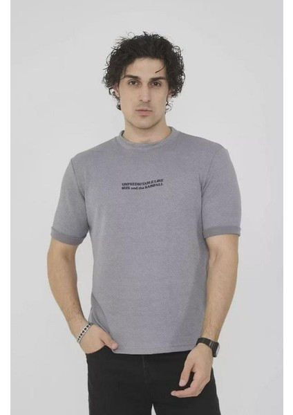 Unisex Bisiklet Yaka Slim Fit T-Shirt- Gri