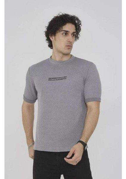 Unisex Bisiklet Yaka Slim Fit T-Shirt- Gri modelleri