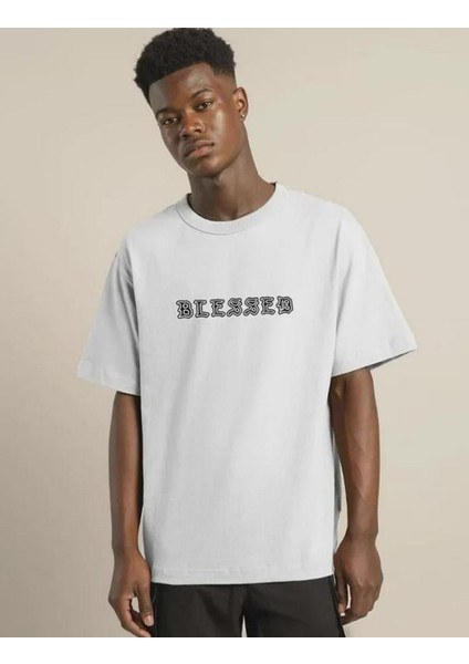 Unisex Bisiklet Yaka Oversize Baskılı T-Shirt