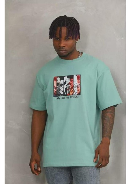 Unisex Oversize Baskılı Bisiklet Yaka T-Shirt fiyatları