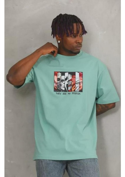 Unisex Oversize Baskılı Bisiklet Yaka T-Shirt modelleri