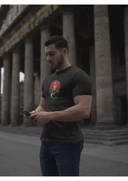 Unisex Bisiklet Yaka Baskılı Oversize T-Shirt