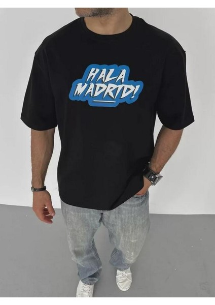 Unisex Bisiklet Yaka Baskılı Oversize T-Shirt