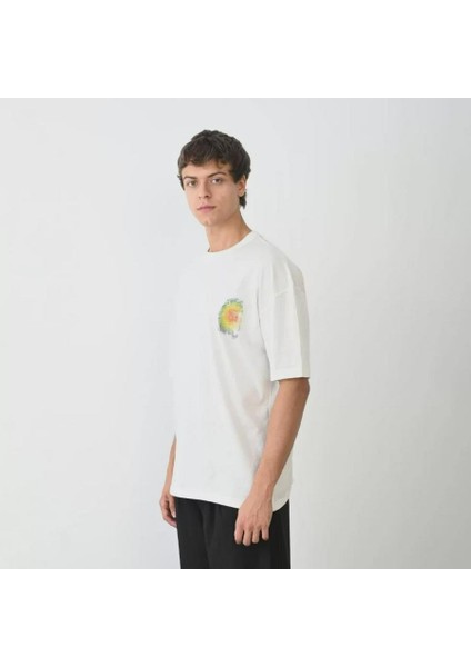 Unisex Bisiklet Yaka Baskılı Oversize T-Shirt
