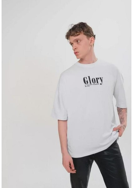 Unisex Bisiklet Yaka Baskılı Oversize T-Shirt