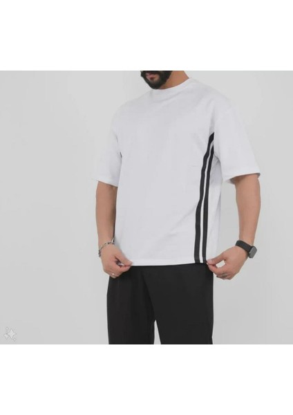 Unisex Oversize Yanları Şeritli T-Shirt