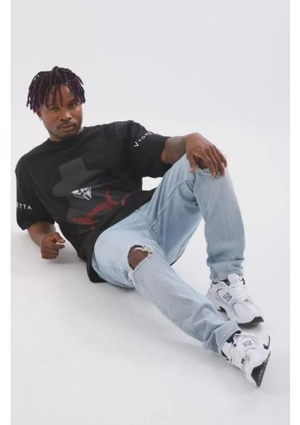 Unisex Oversize Baskılı Bisiklet Yaka T-Shirt modelleri