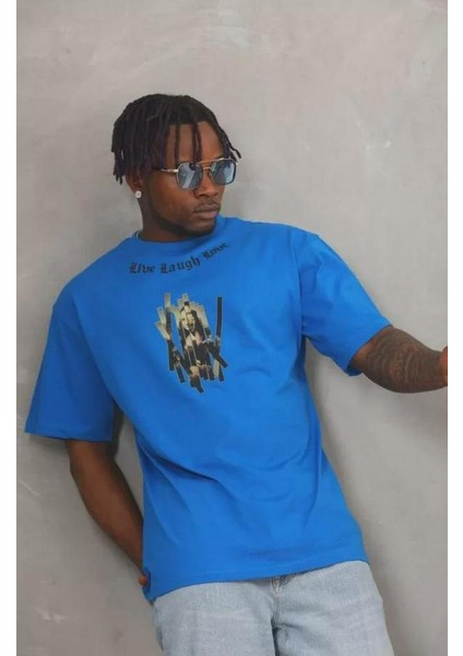 Unisex Oversize Baskılı Bisiklet Yaka T-Shirt modelleri