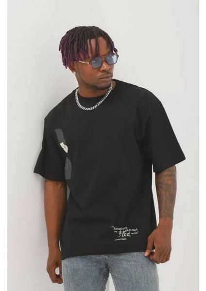 Unisex Oversize Baskılı Bisiklet Yaka T-Shirt fiyatları