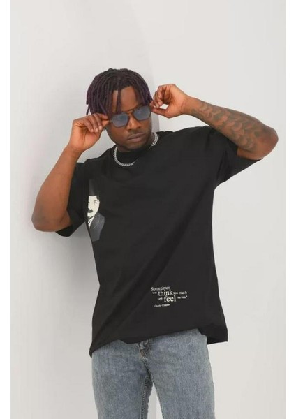 Unisex Oversize Baskılı Bisiklet Yaka T-Shirt modelleri