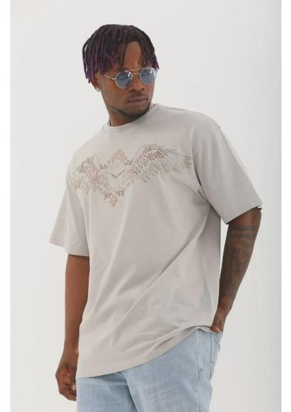 Unisex Oversize Taşlı Bisiklet Yaka T-Shirt fiyatları