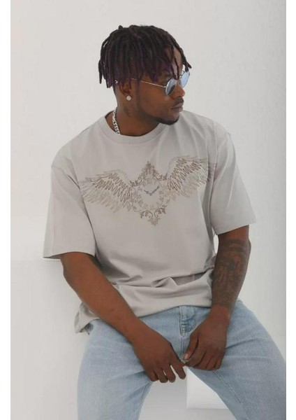 Unisex Oversize Taşlı Bisiklet Yaka T-Shirt modelleri