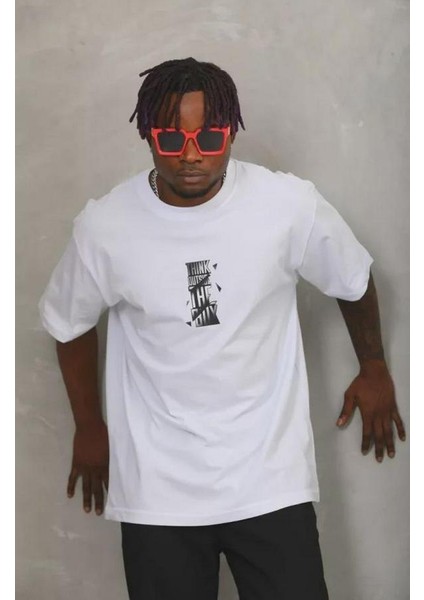 Unisex Oversize Baskılı Bisiklet Yaka T-Shirt modelleri