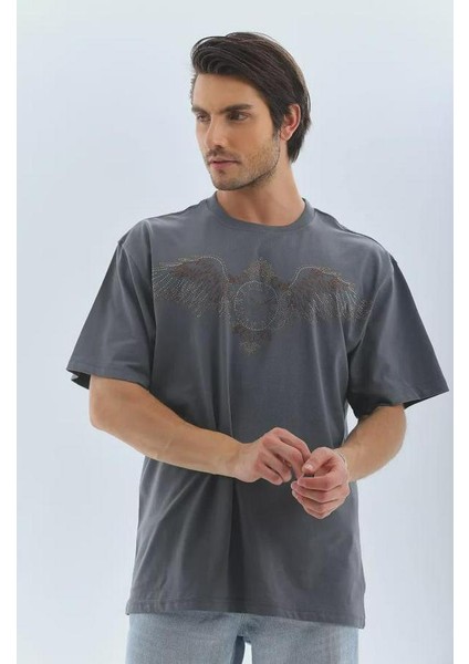 Unisex Oversize Taşlı Bisiklet Yaka T-Shirt modelleri