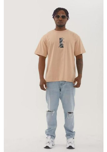 Unisex Oversize Baskılı Bisiklet Yaka T-Shirt modelleri