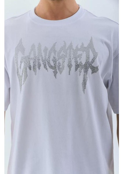 Unisex Oversize Taşlı Bisiklet Yaka T-Shirt modelleri