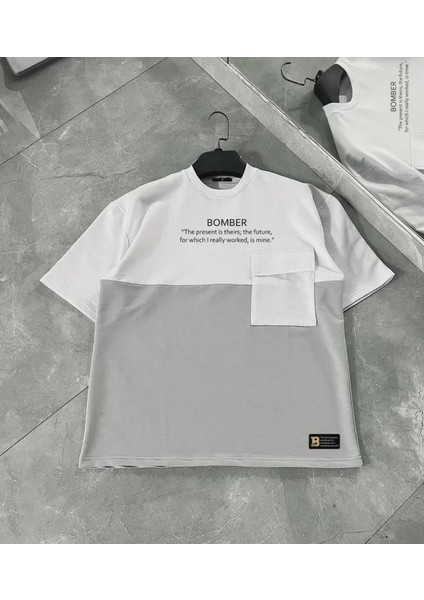 Unisex Torba Cep Detaylı Parçalı T-Shirt