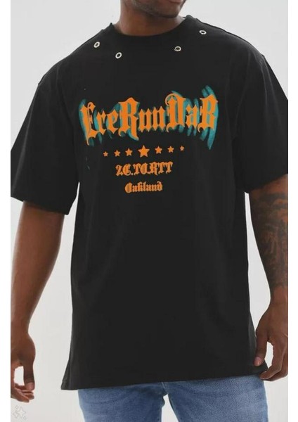 Unisex Kuşgözü Detaylı Baskılı Oversize T-Shirt