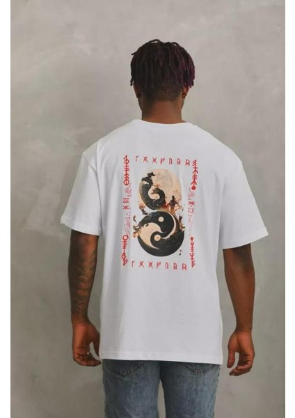 Unisex Oversize Baskılı Bisiklet Yaka T-Shirt fiyatları