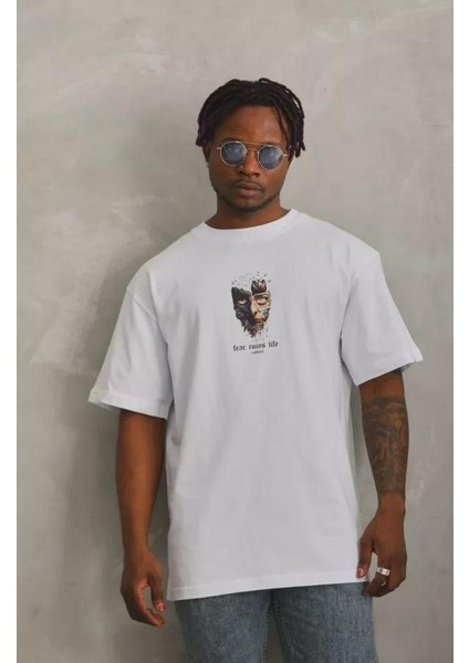 Unisex Oversize Baskılı Bisiklet Yaka T-Shirt modelleri