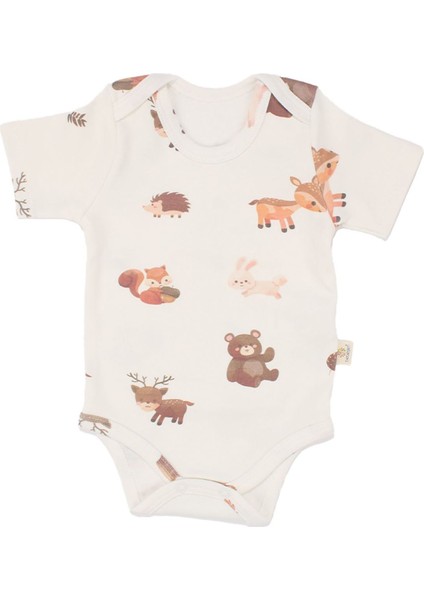 Unisex Ekru Kahve Ceylanlı Desenli Kısa Kol Body Zıbın - 1014867 fiyatları