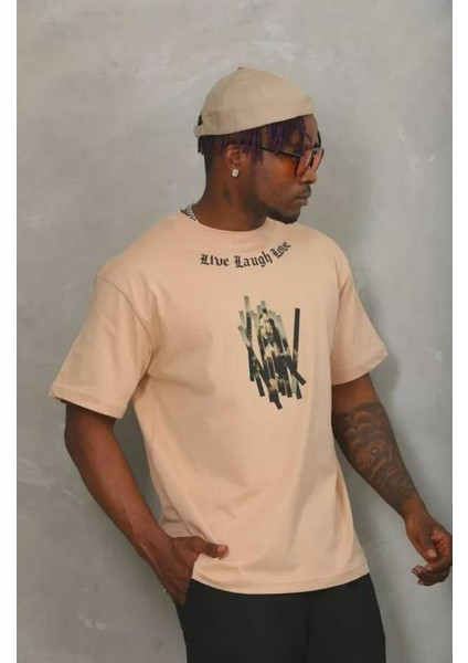 Unisex Oversize Baskılı Bisiklet Yaka T-Shirt fiyatları