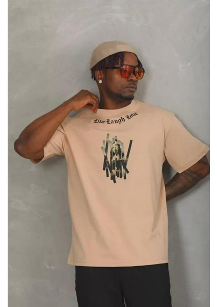 Unisex Oversize Baskılı Bisiklet Yaka T-Shirt modelleri