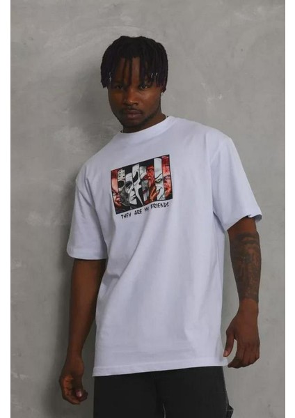 Unisex Oversize Baskılı Bisiklet Yaka T-Shirt fiyatları